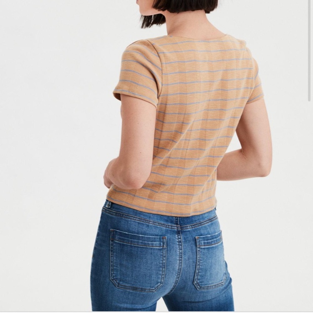 AEO Gold and blue tye front tee - Picture 2 of 7